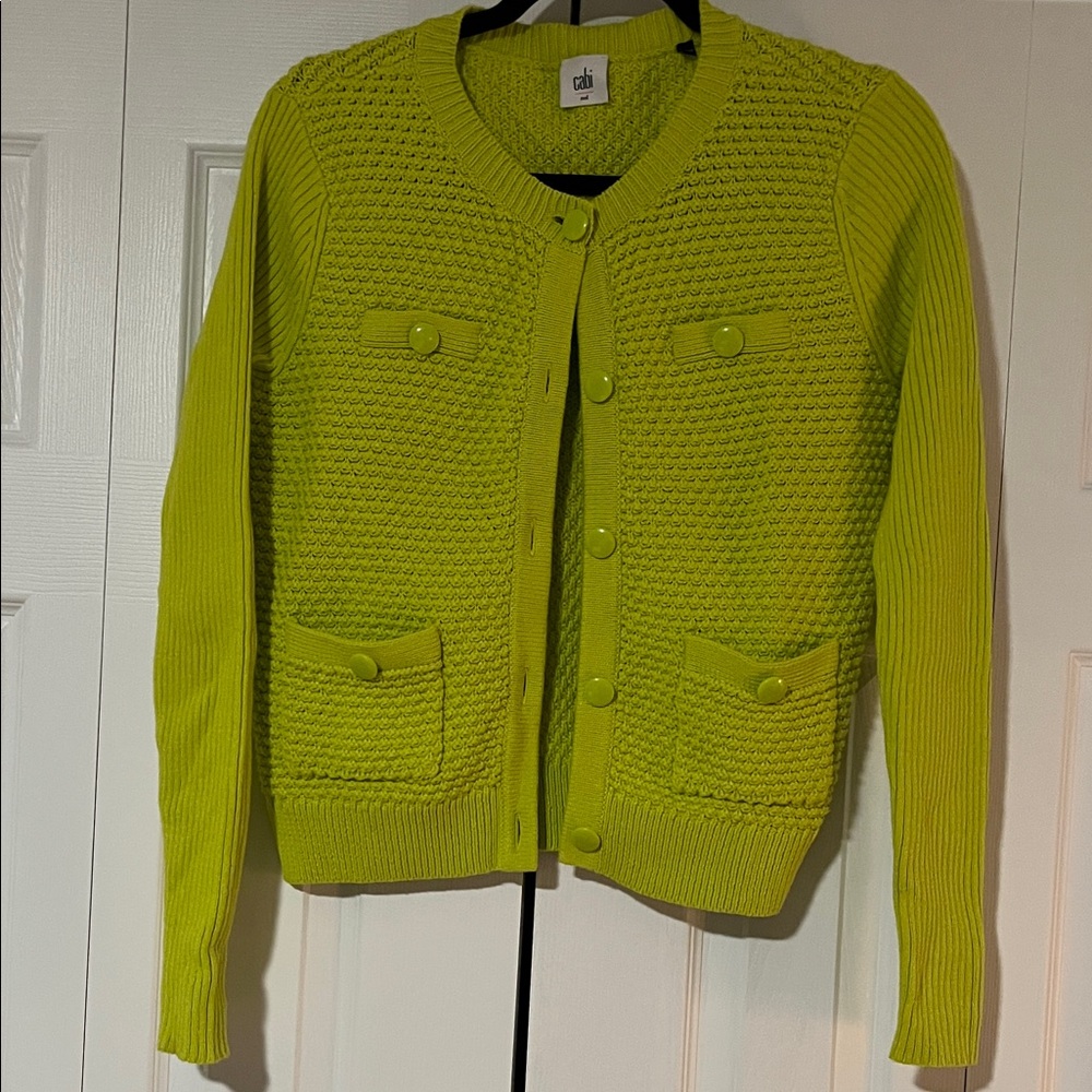 CAbi Lime Green Textured Cardigan Sweater